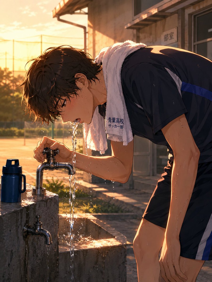 AI Prompt for Anime High School Soccer Player Drinking from a Fountain