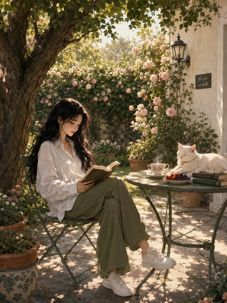 AI Prompt for Anime-Inspired Garden Scene with Female Character