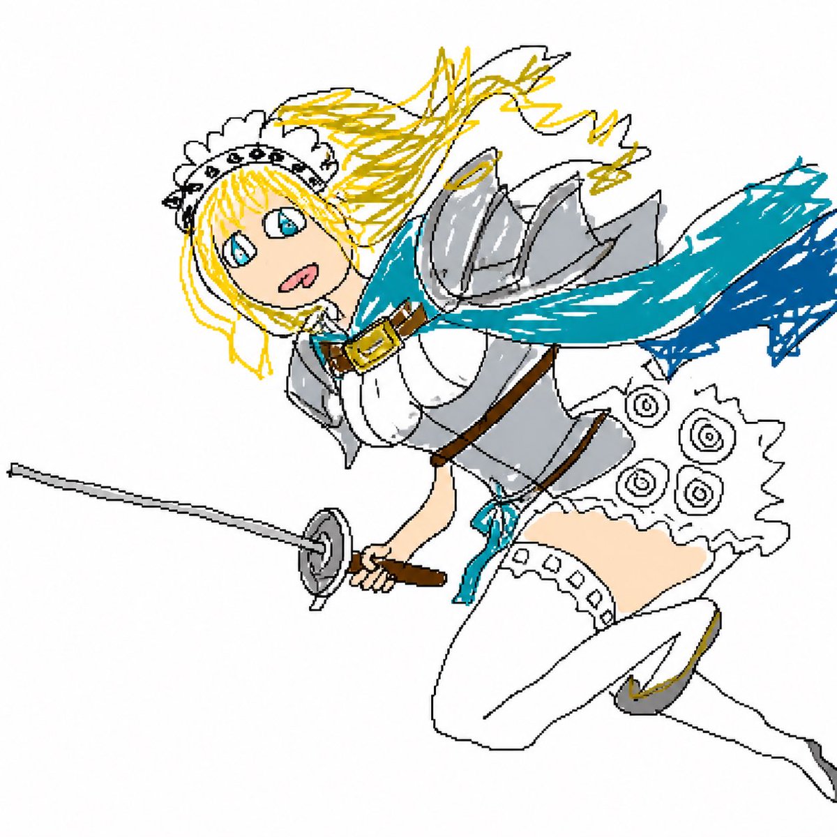 AI Prompt for Anime-Inspired Maid Knight Character Design with Raptor and Flowing Blue Scarf