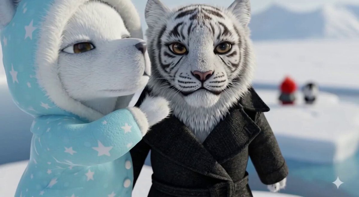 AI Prompt for Anime-Inspired Scene: White Tiger and Snow Fox Plotting