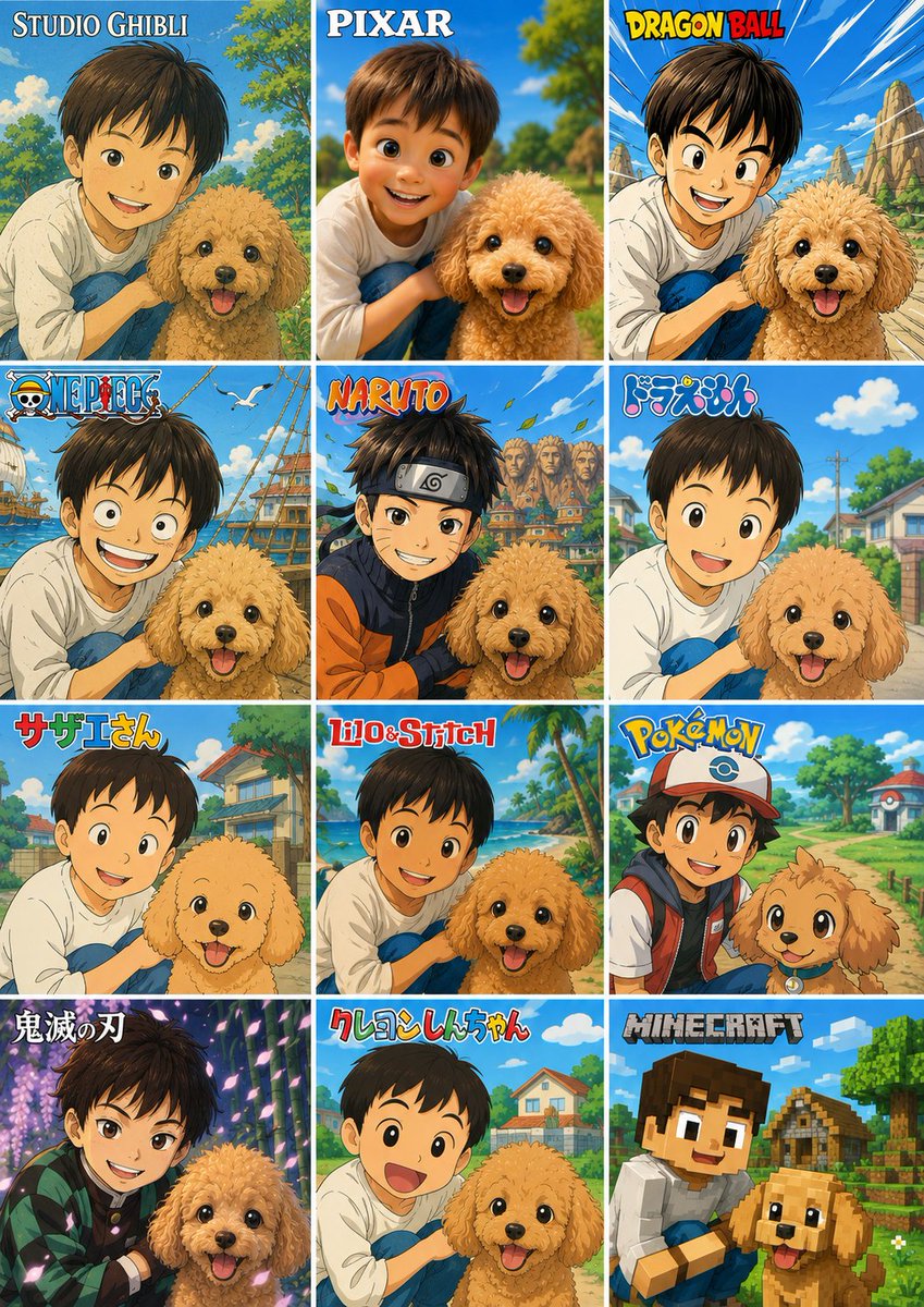 AI Prompt for Anime-Inspired Social Media Collage with 12 Unique Styles