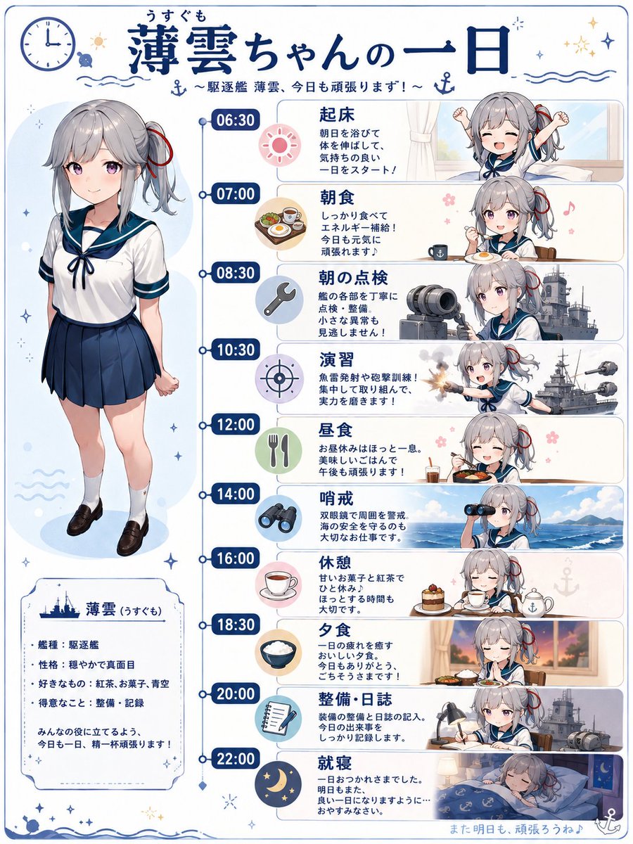 AI Prompt for Anime Panel Poster: Ship Girl Daily Schedule Timeline