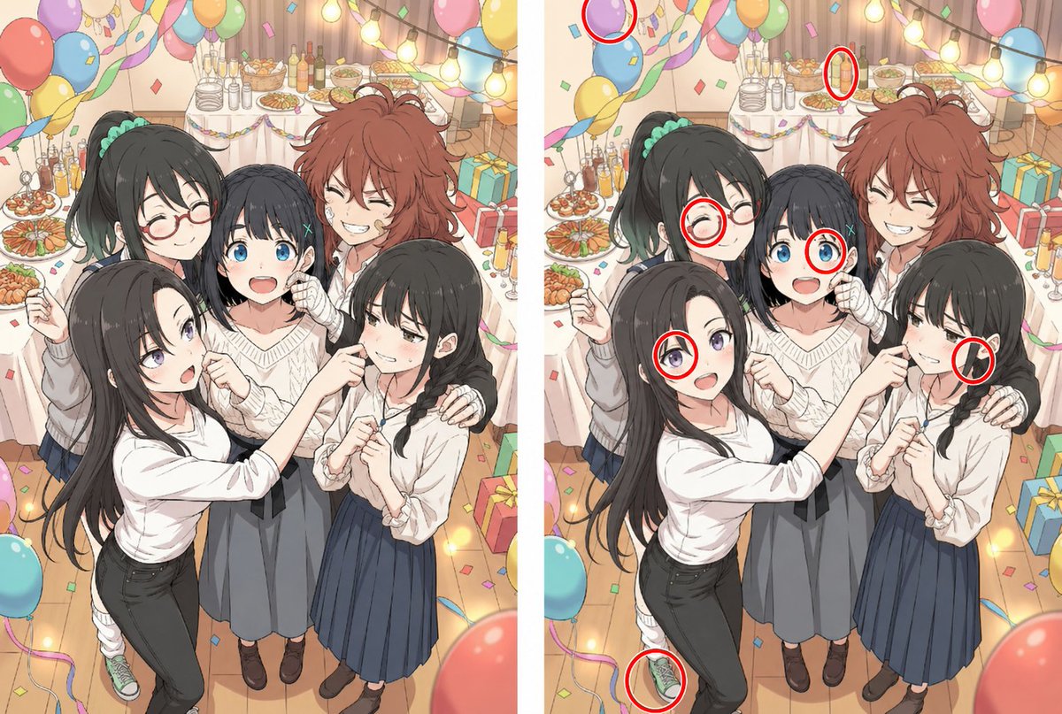 AI Prompt for Anime Party Spot the Difference Images