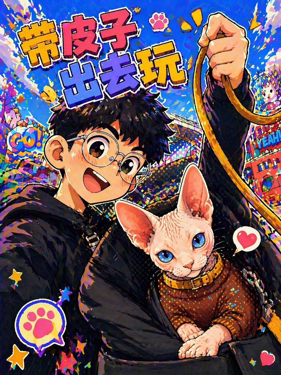AI Prompt for Anime Pop Sphynx Cat Selfie Poster - Perfect for Social Media and Meme Visuals