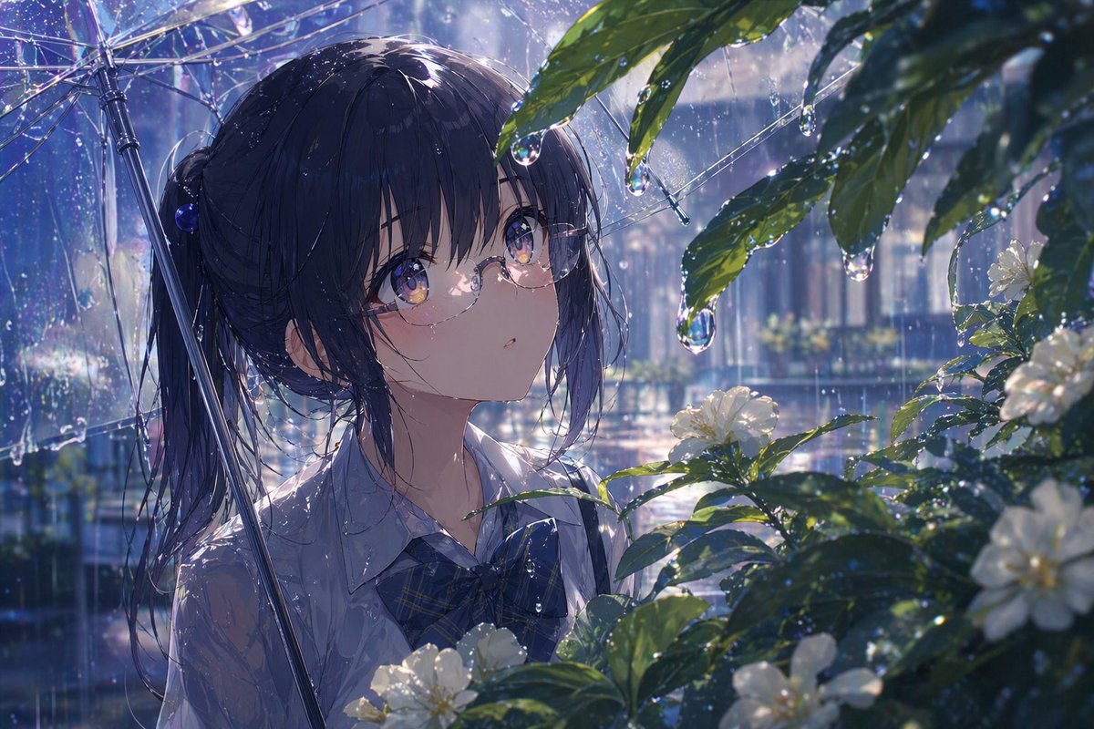 AI Prompt for Anime Portrait in Rainy Landscape