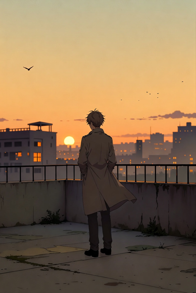 AI Prompt for Anime Rooftop Sunset Illustration