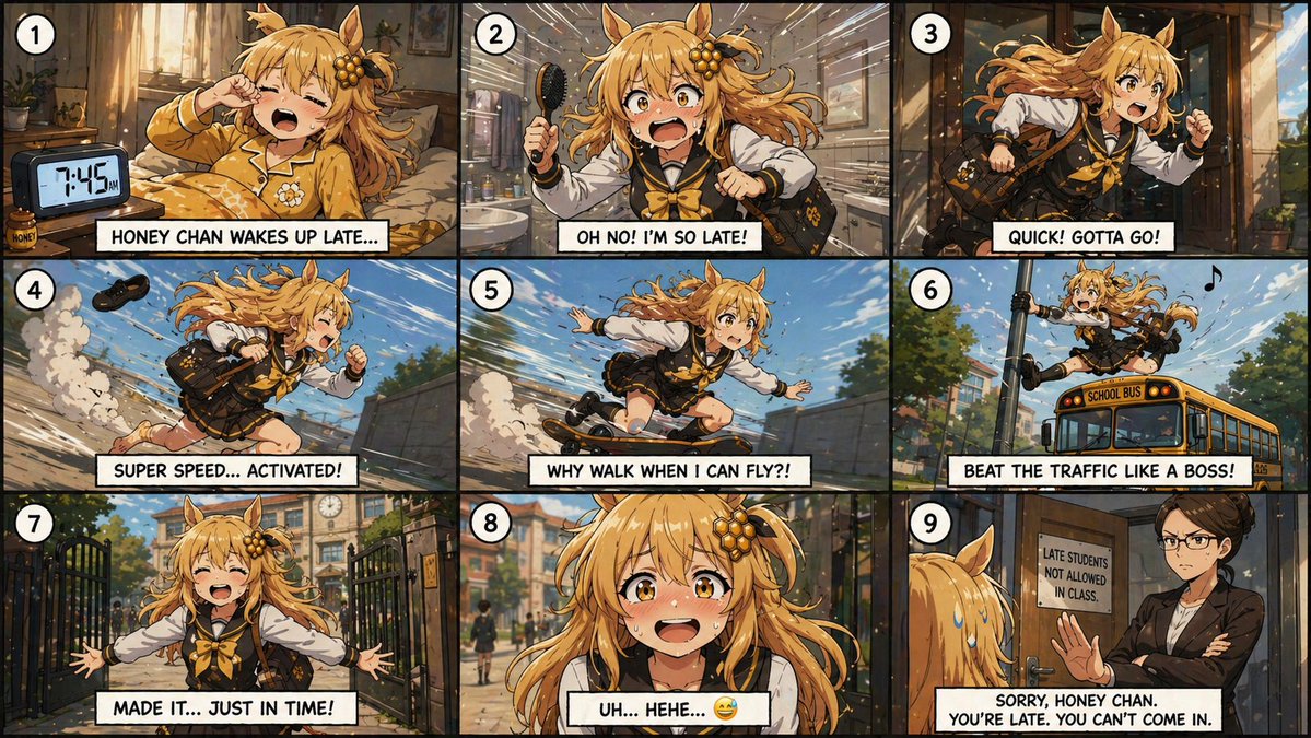 AI Prompt for Anime Schoolgirl Late Morning Comic Scene