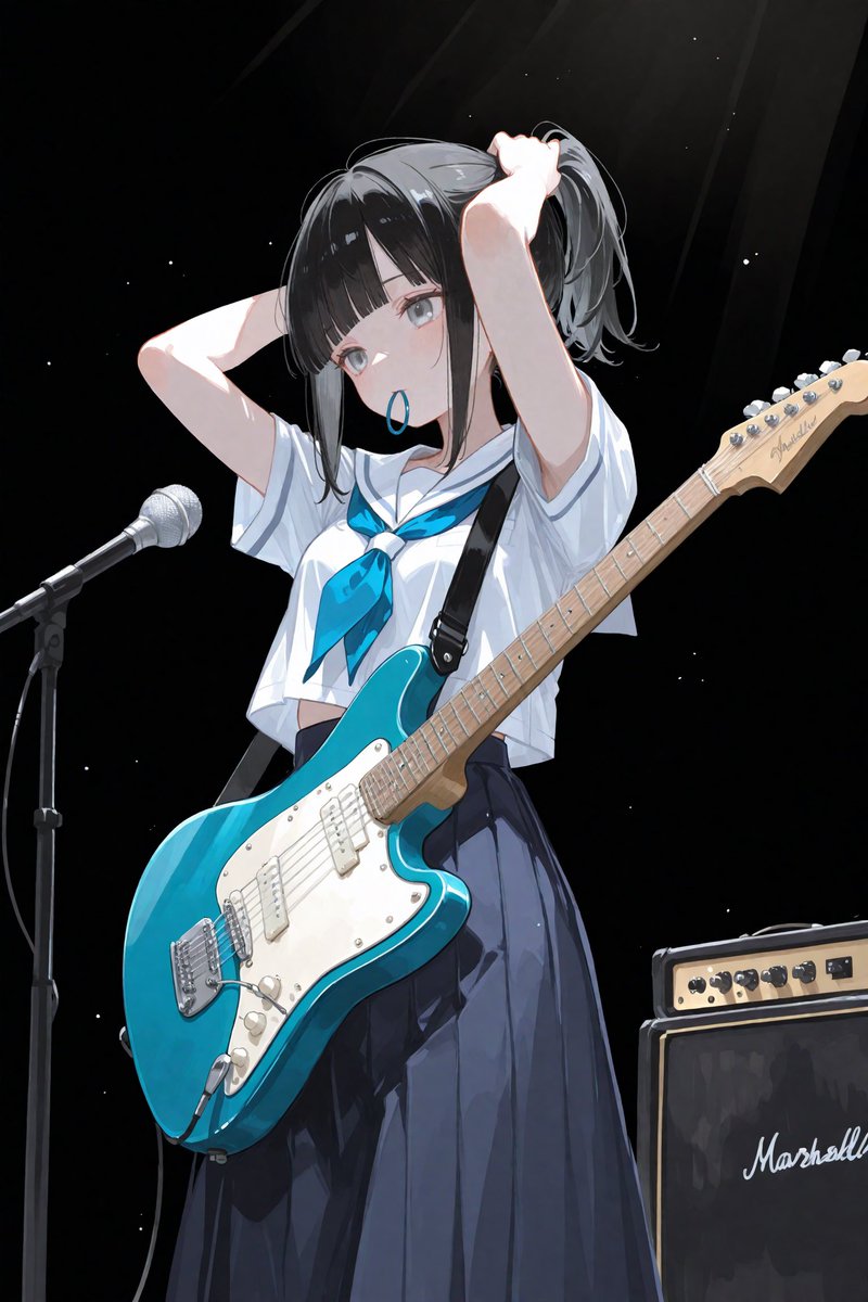AI Prompt for Anime Schoolgirl Stylish Portrait with Electric Guitar