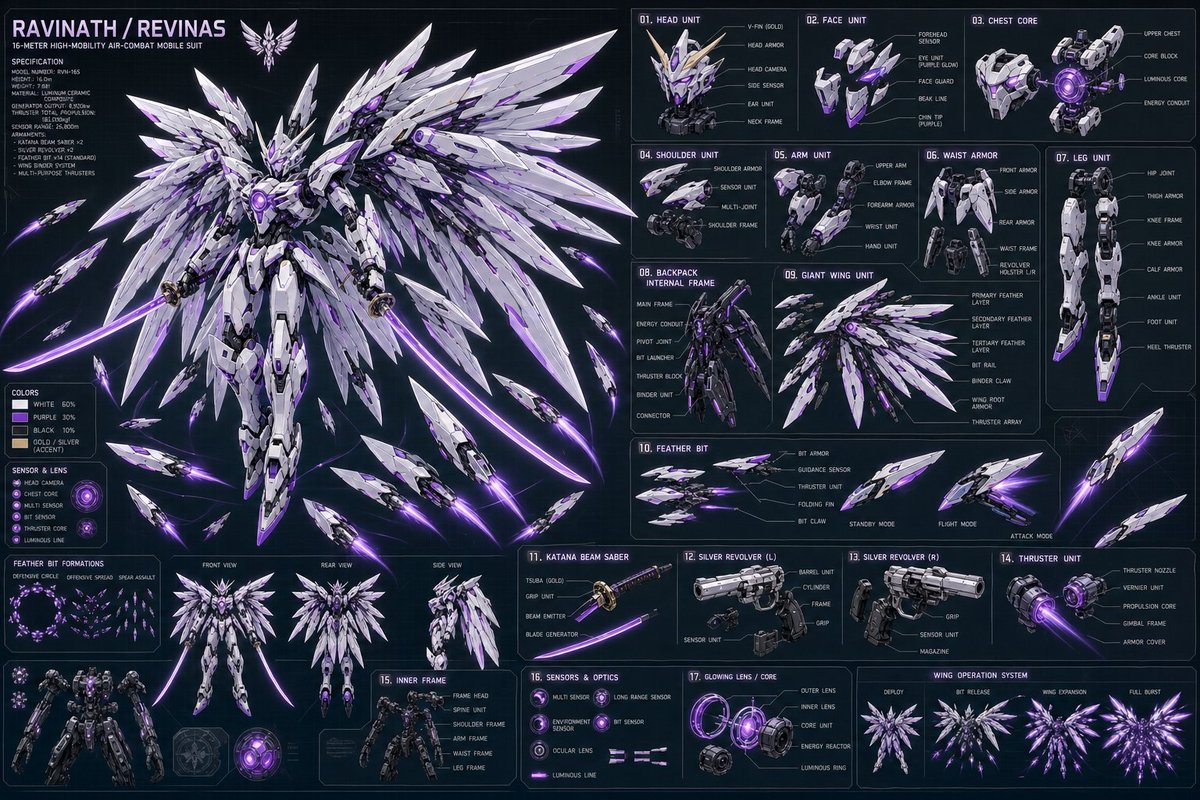 AI Prompt for Anime Sci-Fi Mecha Reference Sheet with Labeled Components