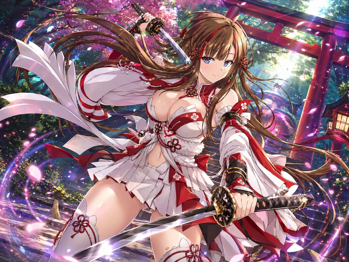 AI Prompt for Anime Shrine Maiden Dual Katana Illustration