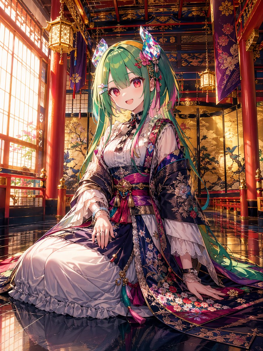 AI Prompt for Anime Shrine Princess Palace Illustration