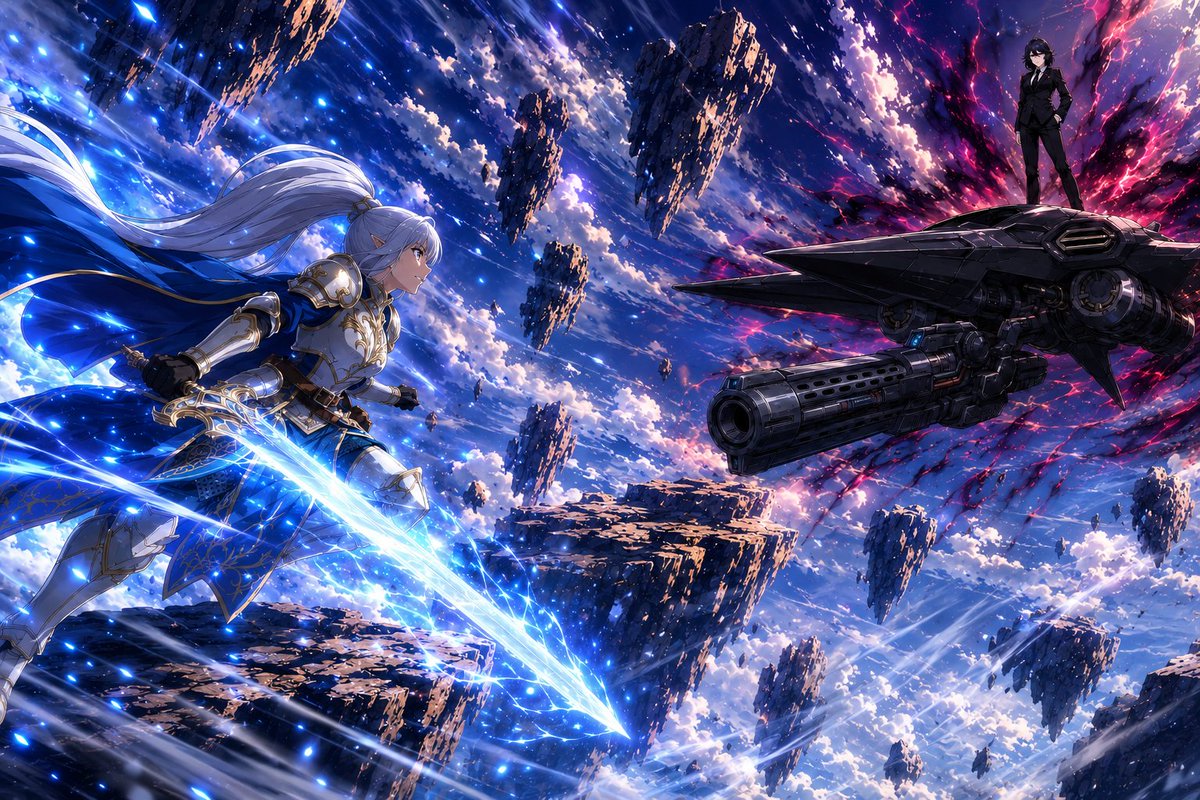 AI Prompt for Anime Sky Battle Scene: Armored Heroine vs Dark Rival