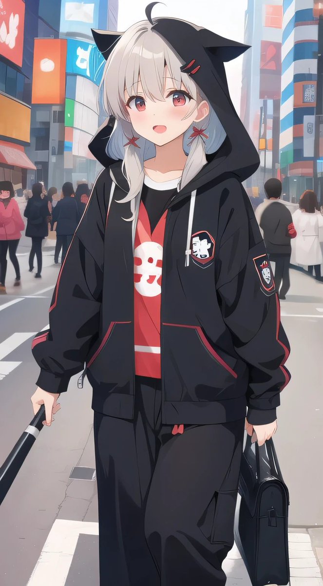 AI Prompt for Anime Streetwear Portrait with Cat-Ear Hoodie in City