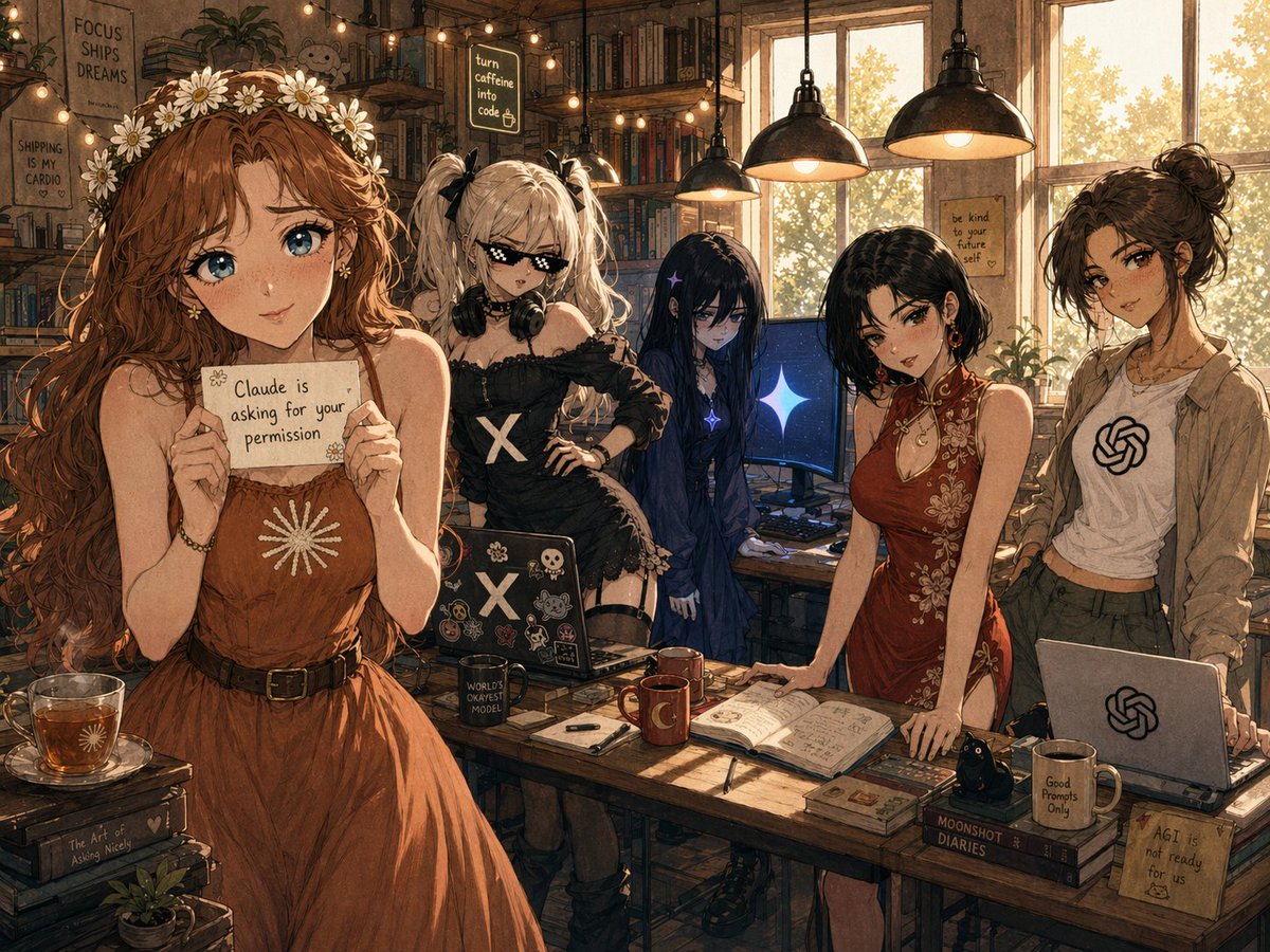 AI Prompt for Anime-Style AI Assistant Group Portrait with Coding-Agent Culture Inspiration