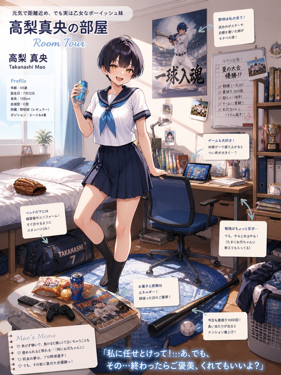 AI Prompt for Anime-Style Baseball-Themed Schoolgirl Character Poster
