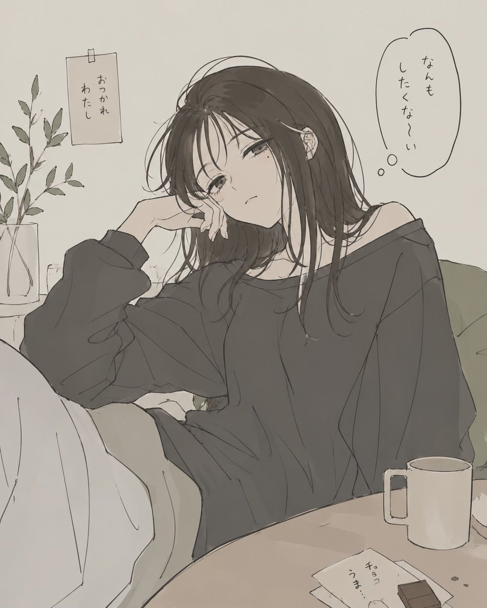 AI Prompt for Anime Style Cartoon Portrait of a Slouching Girl at Home