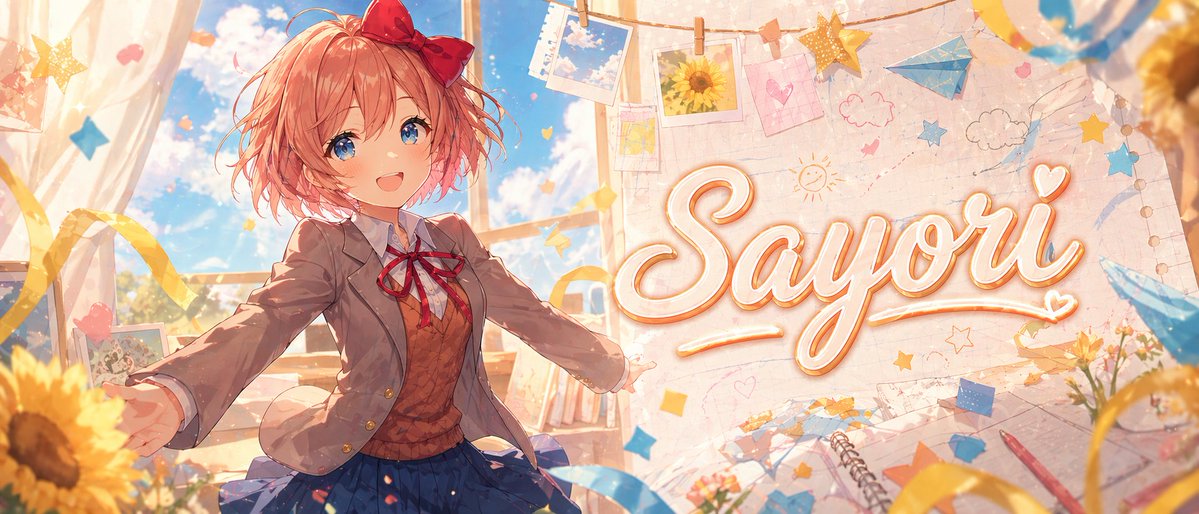 AI Prompt for Anime-Style Character Banner with Cheerful Schoolgirl and Text Effects