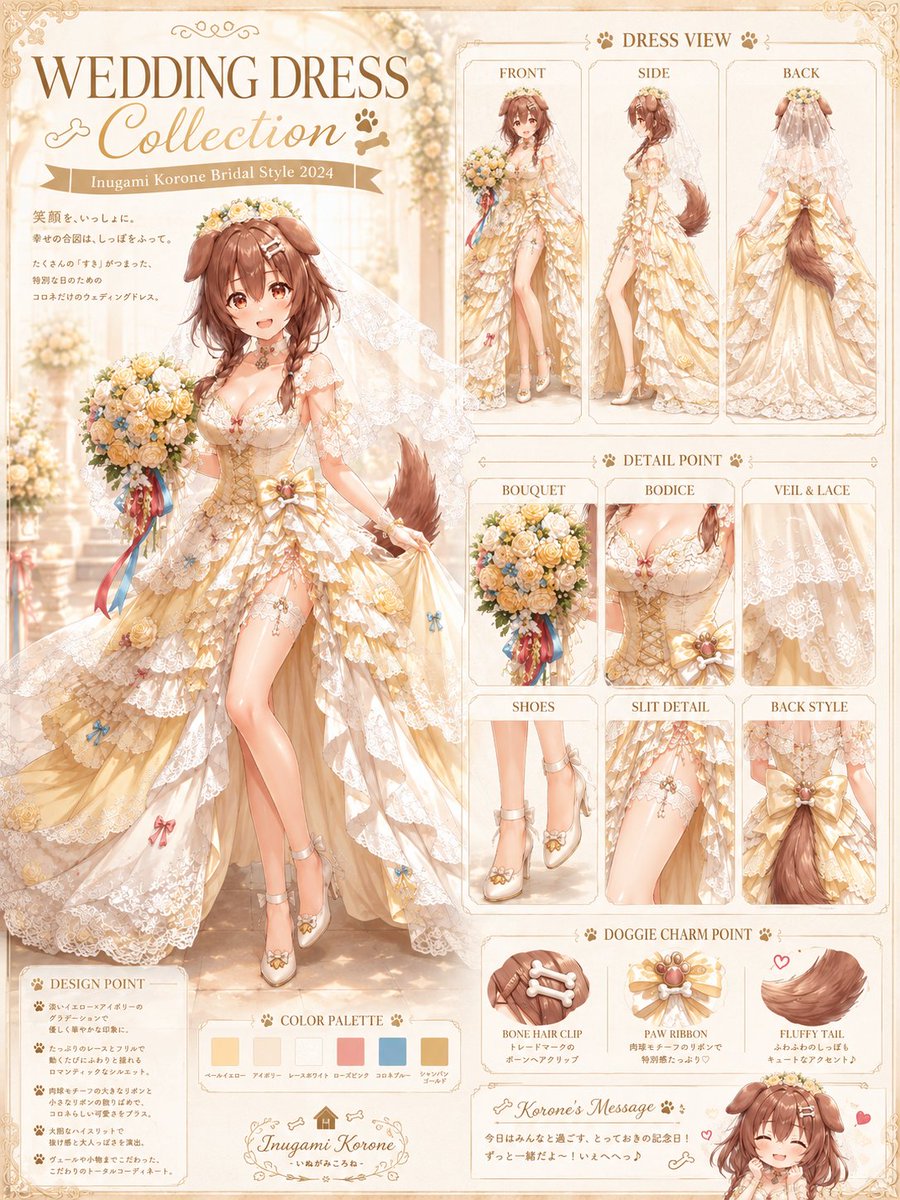 AI Prompt for Anime-Style Dog-Girl Bridal Fashion Reference Sheet