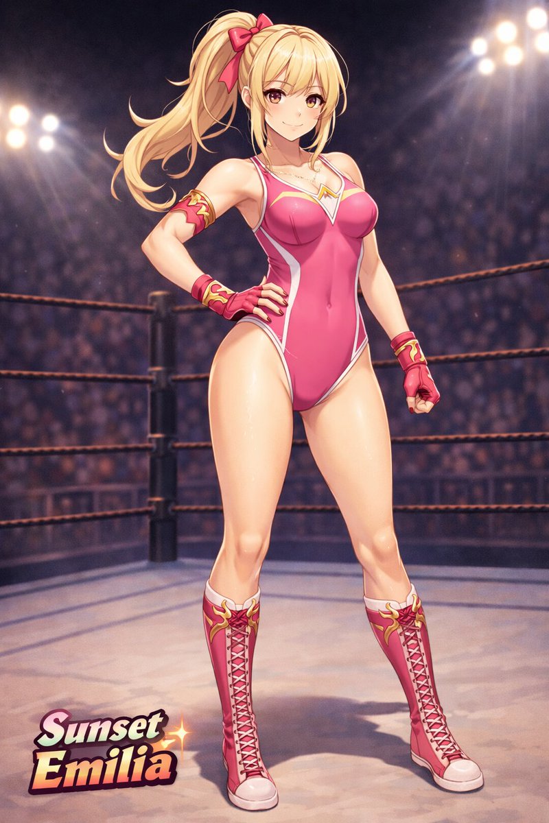 AI Prompt for Anime-Style Female Wrestler Illustration with Custom Text Logo