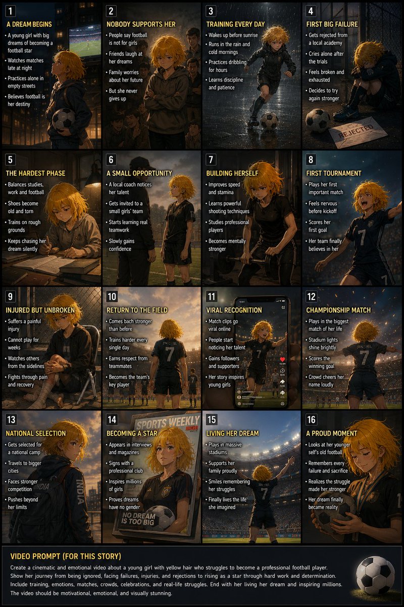AI Prompt for Anime-Style Football Success Storyboard Poster
