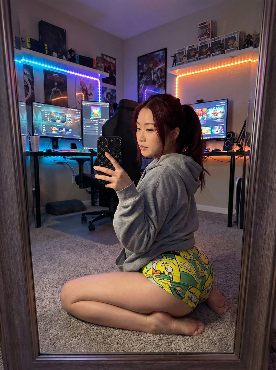 AI Prompt for Anime-Style Gamer Girl Selfie in a Modern Room