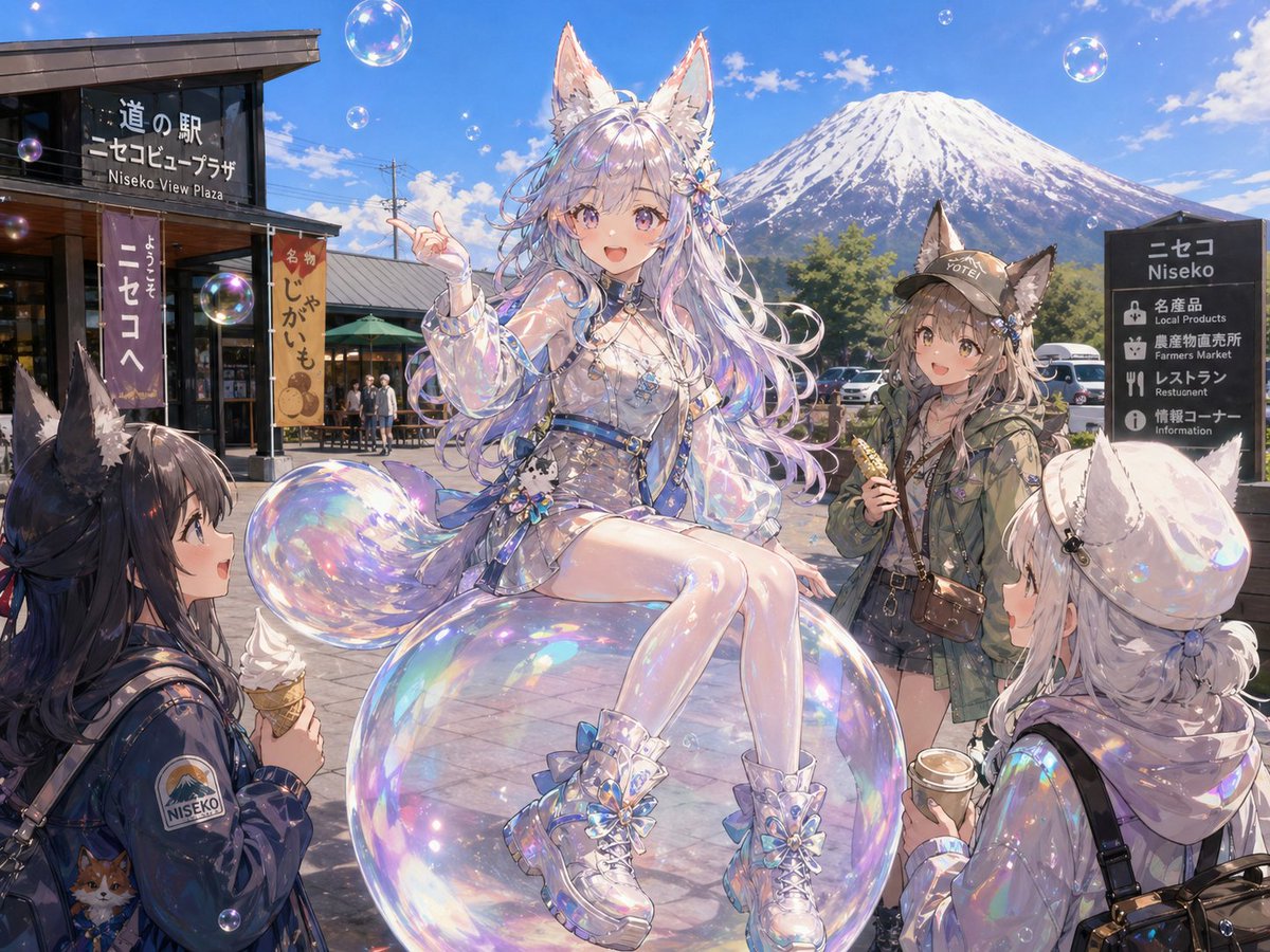 AI Prompt for Anime Style Illustration with Fox Girls in Niseko