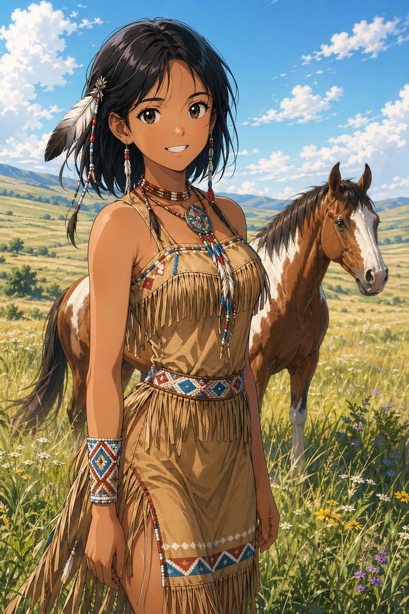 AI Prompt for Anime-Style Indigenous Character Illustration with Horse