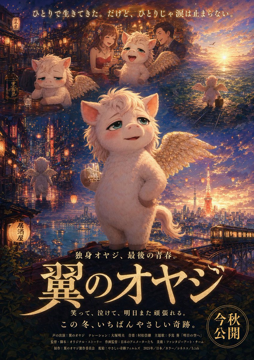 AI Prompt for Anime Style Japanese Fantasy Winged Pig Film Poster