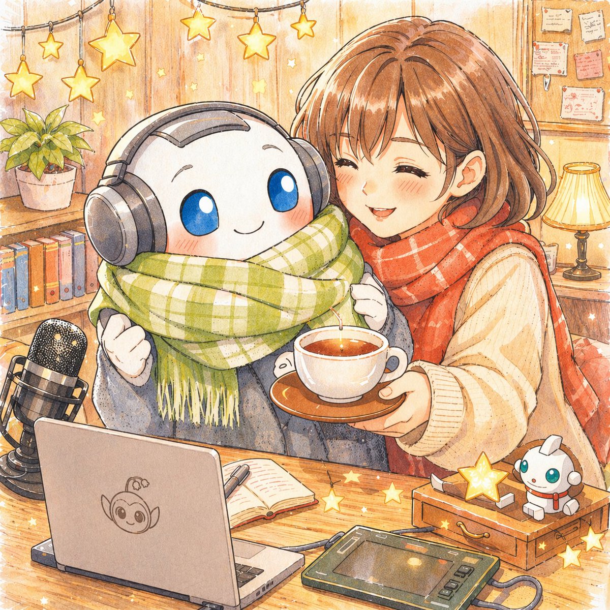 AI Prompt for Anime-Style Laptop Illustration with Custom Logo