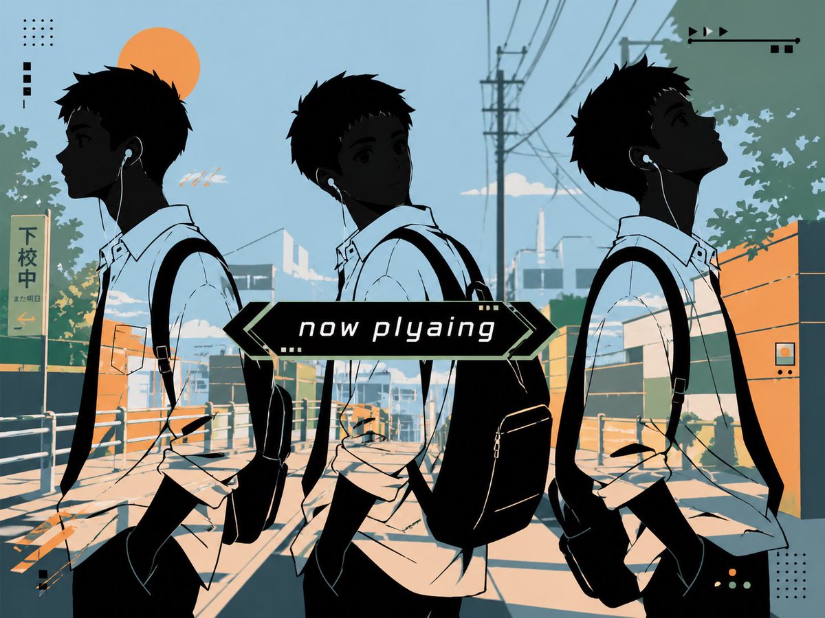 AI Prompt for Anime-Style Lo-Fi Now Playing Graphic with Schoolboys