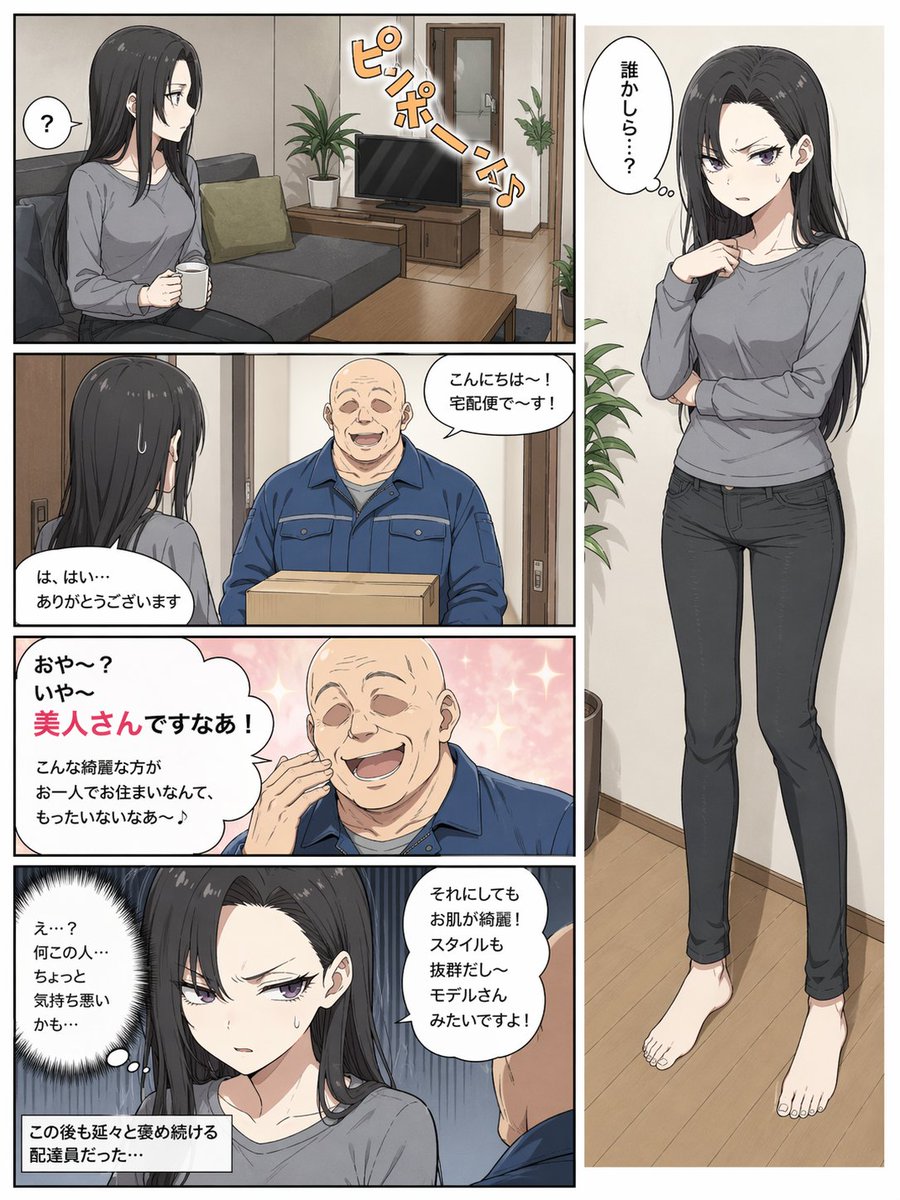 AI Prompt for Anime-Style Manga Page with Creepy Delivery Man