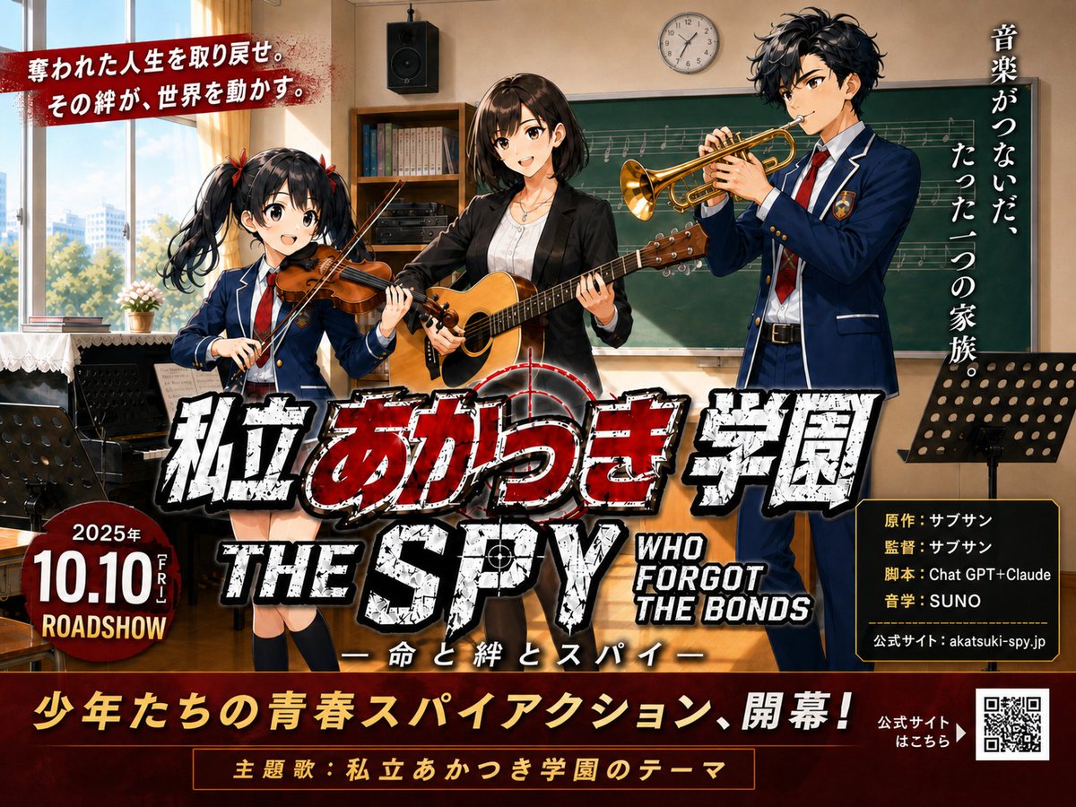 AI Prompt for Anime-Style Music School Spy Movie Poster with Typographic Drama