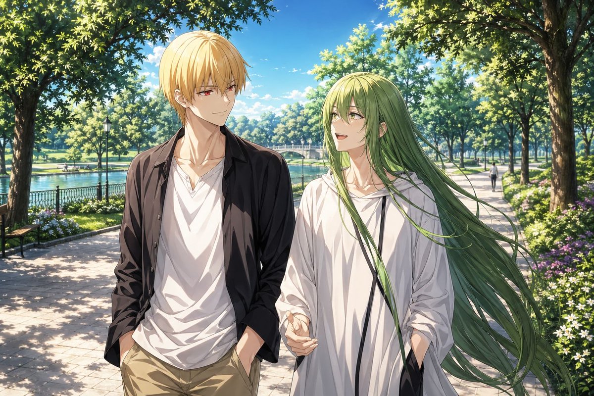 AI Prompt for Anime-Style Park Illustration of Couples