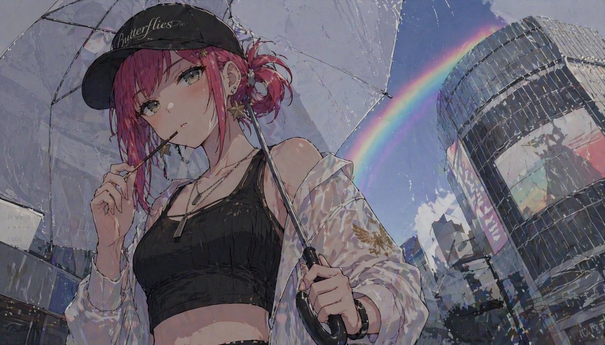 AI Prompt for Anime Style Portrait with Umbrella and Rainbow
