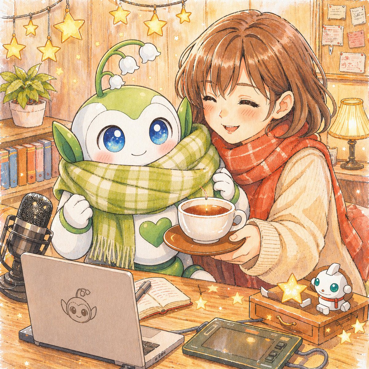 AI Prompt for Anime Style Robot Illustration with Branded Laptop