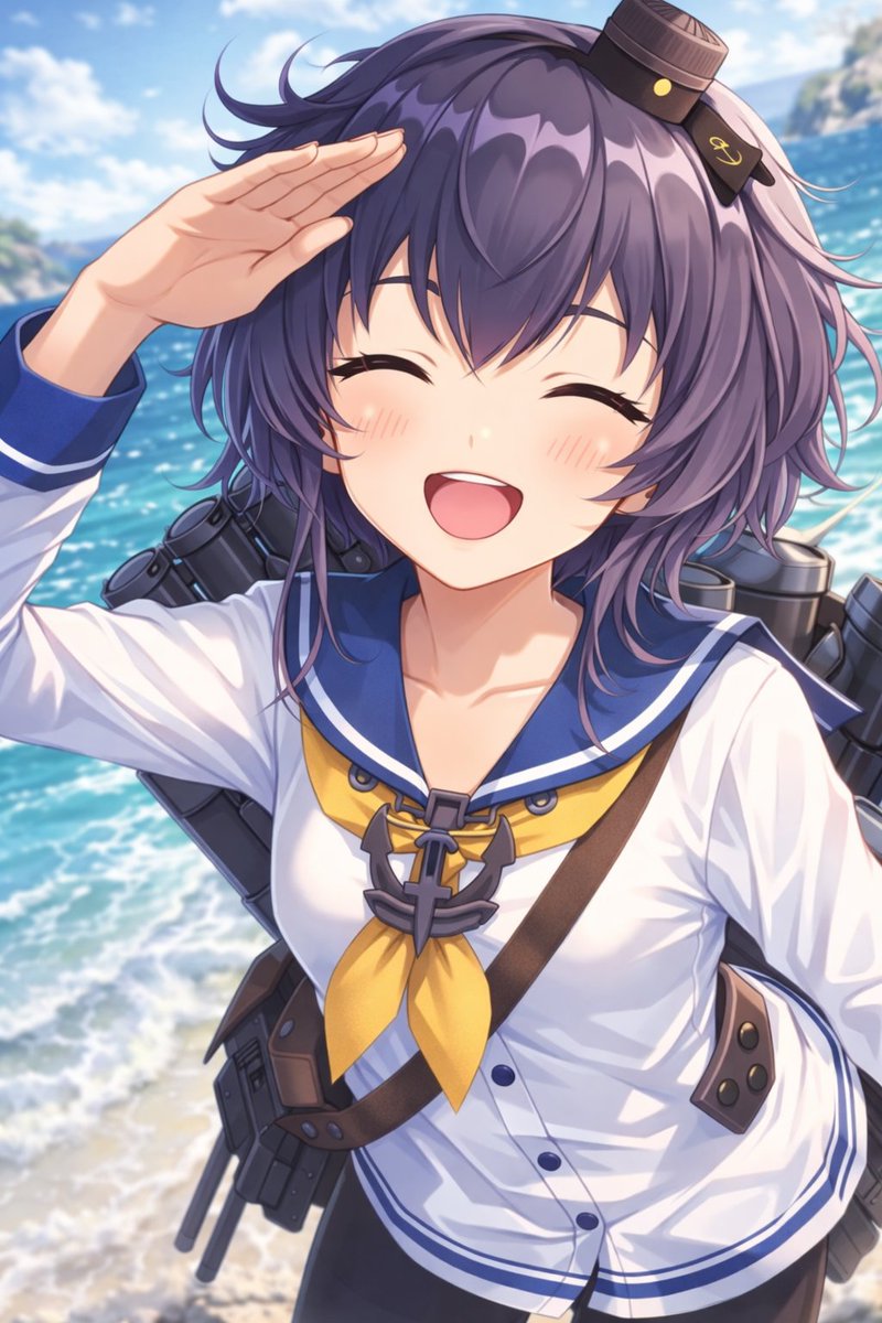 AI Prompt for Anime Style Ship Girl Beach Salute Illustration