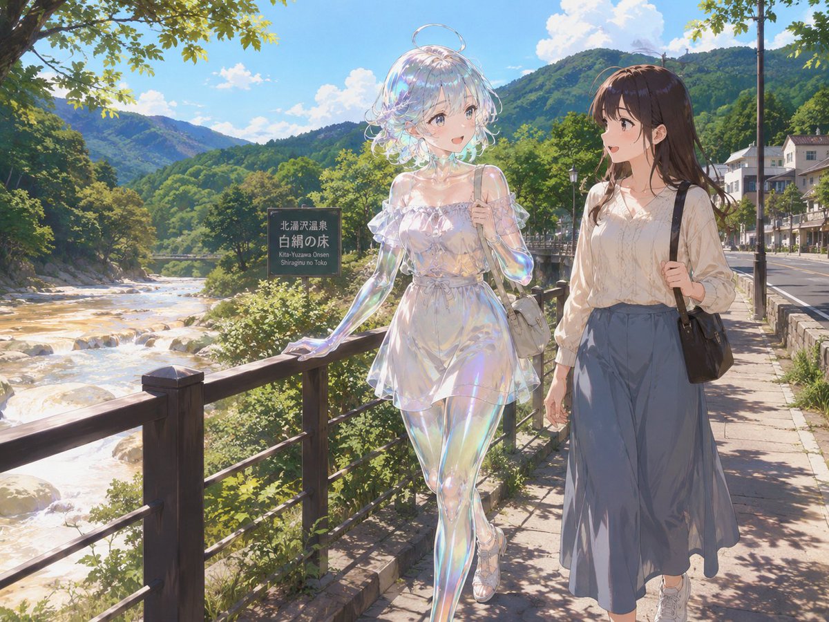 AI Prompt for Anime Style Soap Slime Girl with Companion by Hot Spring River