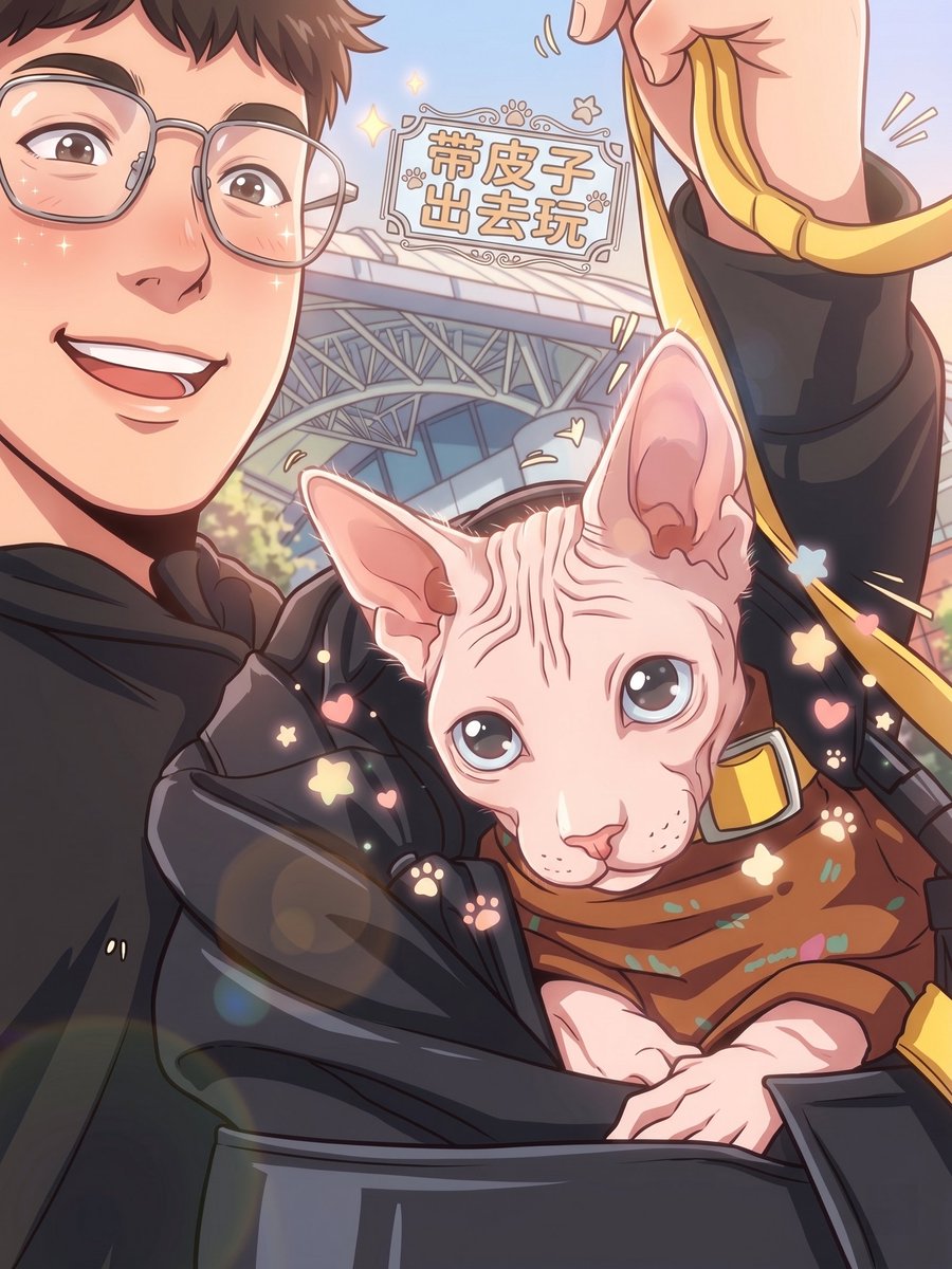 AI Prompt for Anime Style Sphynx Cat Selfie