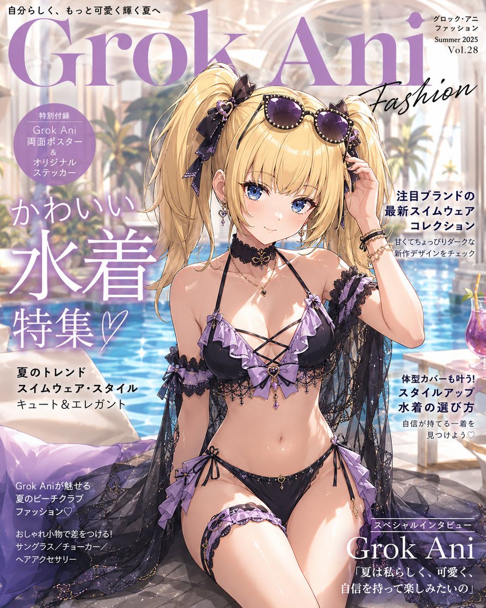 AI Prompt for Anime-Style Swimsuit Illustration: Generate a Magazine Cover