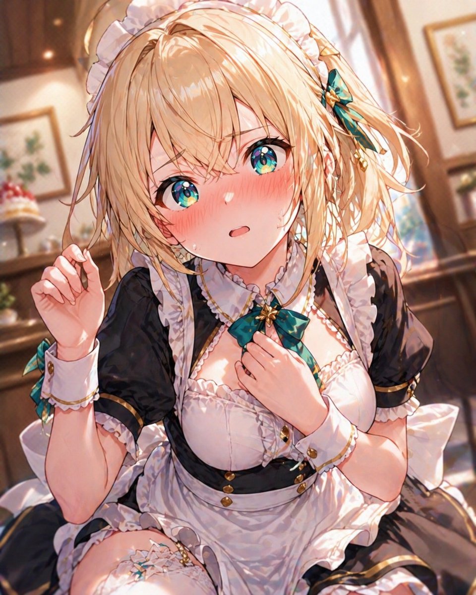 AI Prompt for Anime Style VTuber Maid Art in Warm Cafe Interior