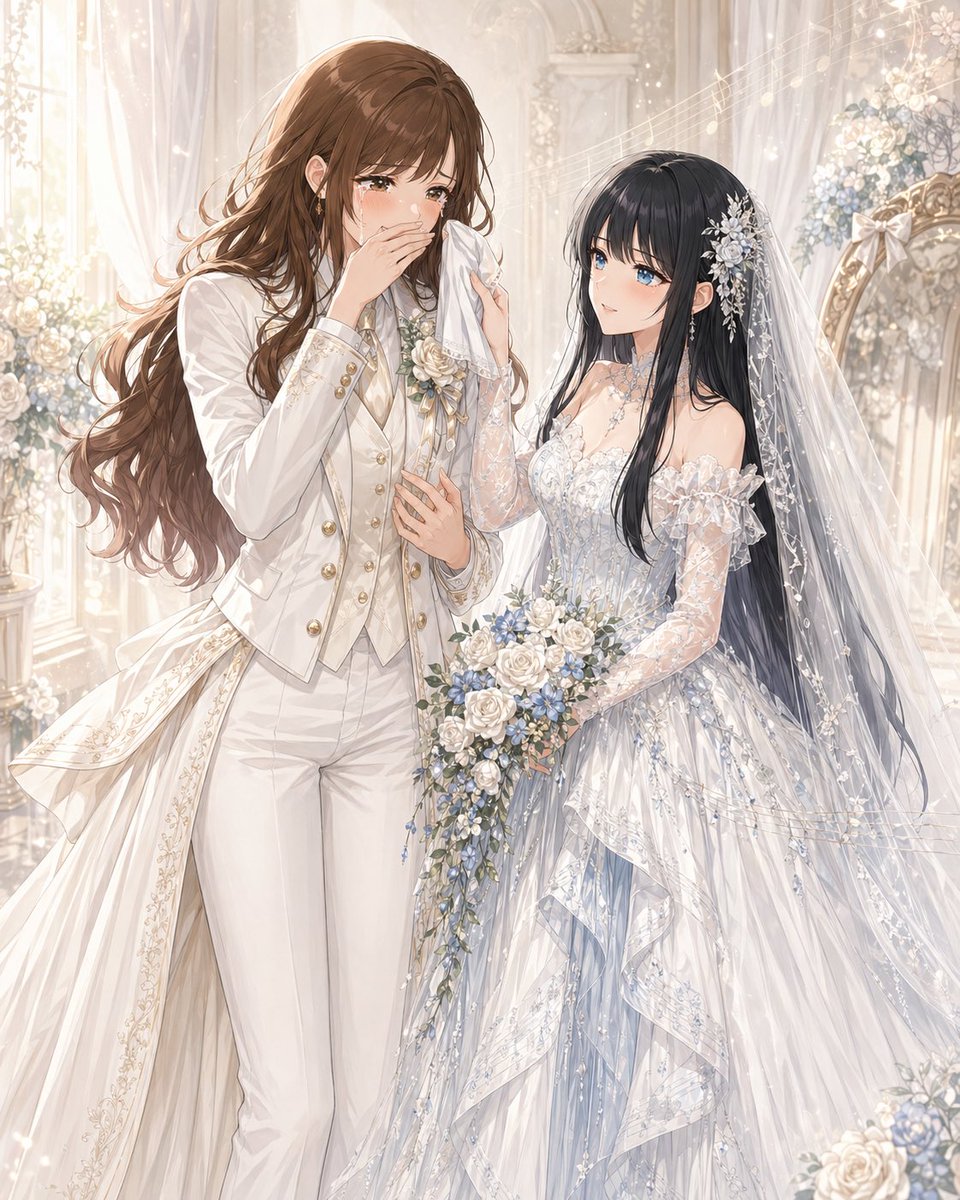 AI Prompt for Anime Wedding Illustration with Two Brides