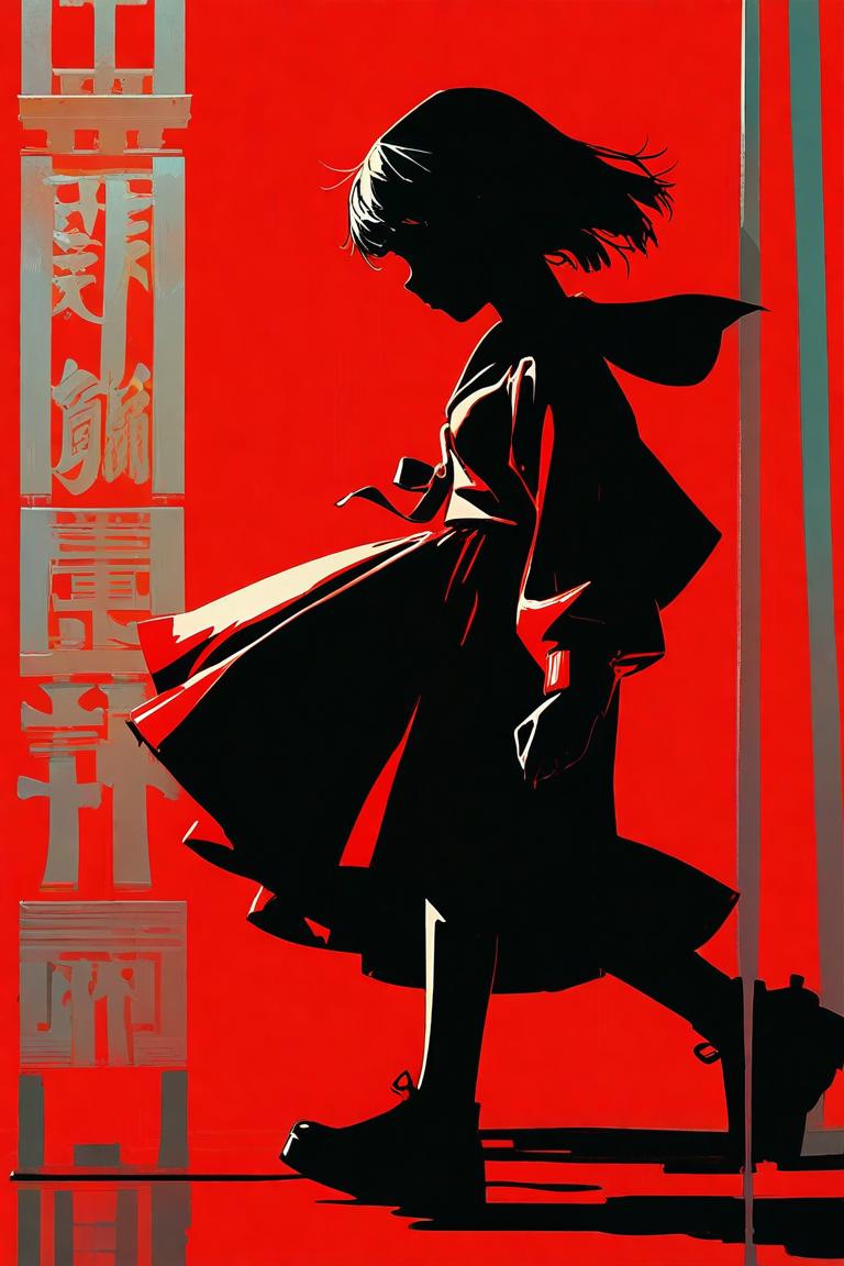 AI Prompt for Anime Windblown Silhouette Poster with Distressed Typography
