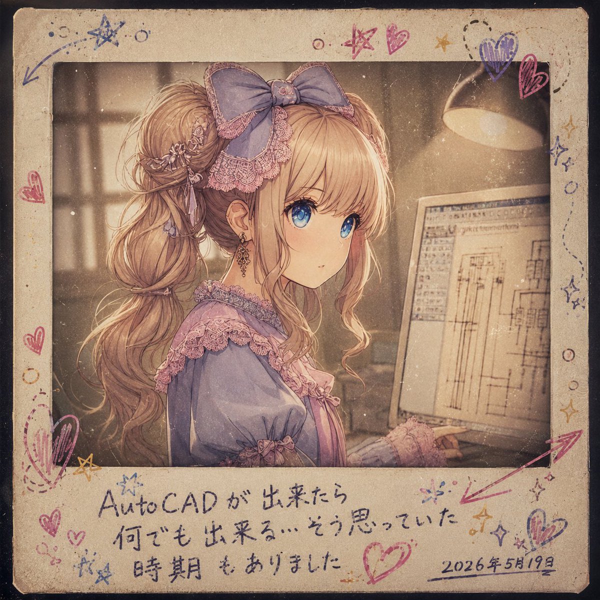 AI Prompt for Anime Working Girl Character Art with AutoCAD Vintage Inspiration