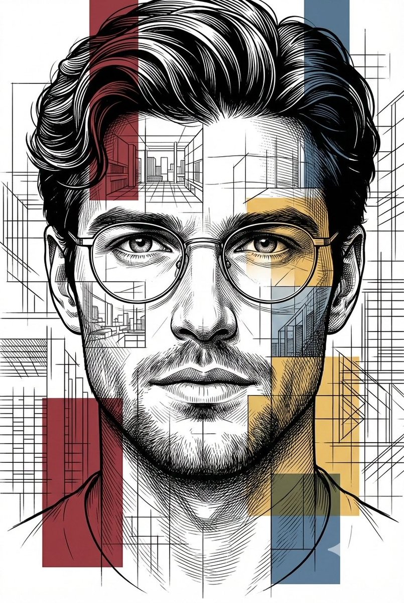 AI Prompt for Architectural Blueprint Inspired Portrait Art