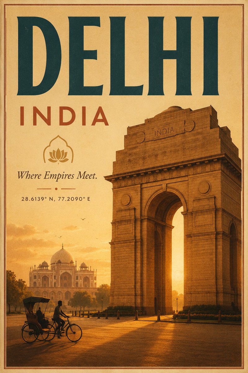 AI Prompt for Art Deco Delhi Travel Poster with Customizable Text