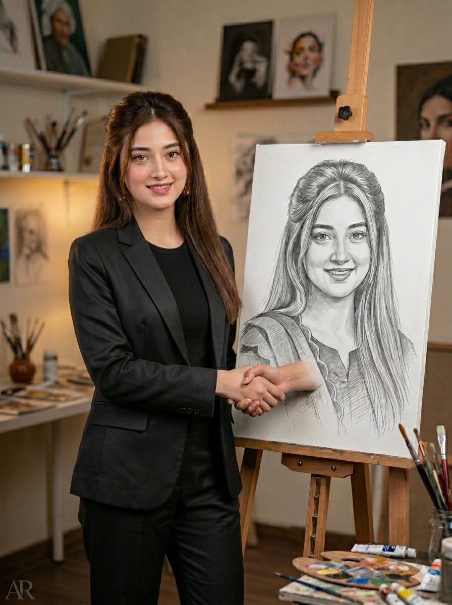 AI Prompt for Artist Studio Portrait Sketch with Interactive Elements