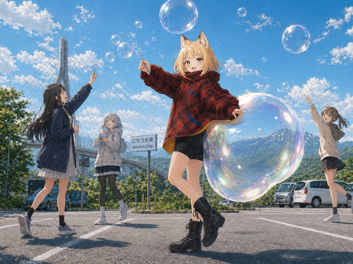 AI Prompt for Beautiful Anime Summer Scene with Fox-Eared Girl and Friends