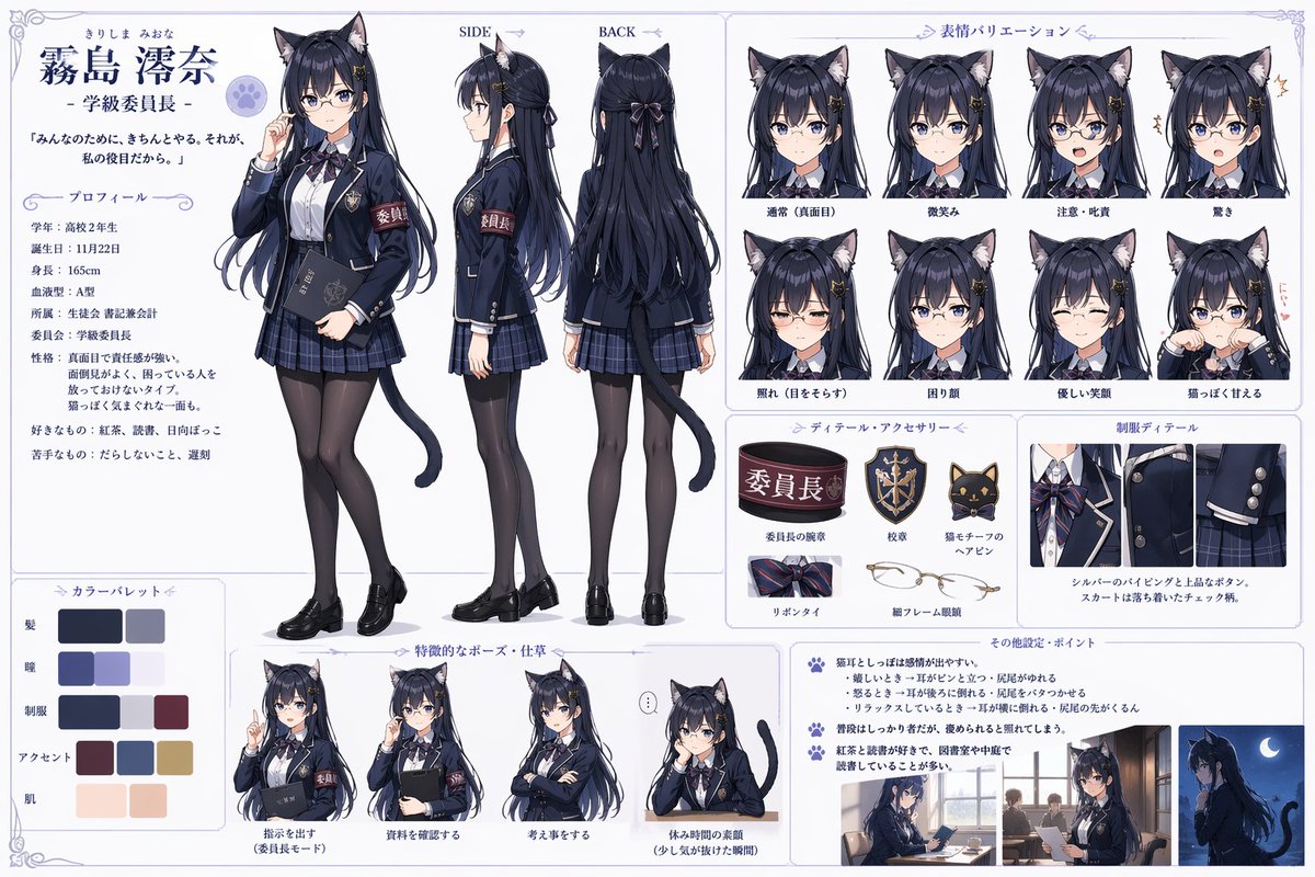 AI Prompt for Black Catgirl Schoolgirl Anime Character Design