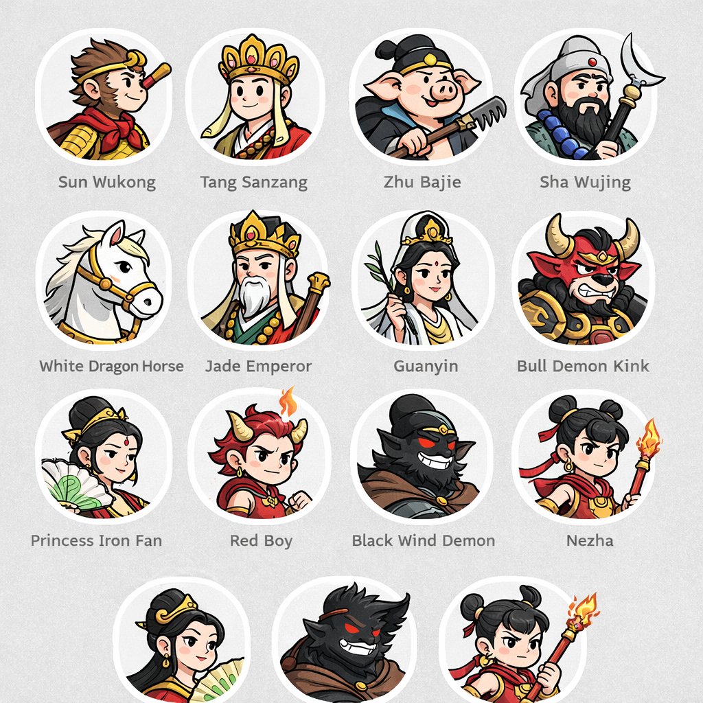 AI Prompt for Cartoon Character Avatars with Grid UI Mockups