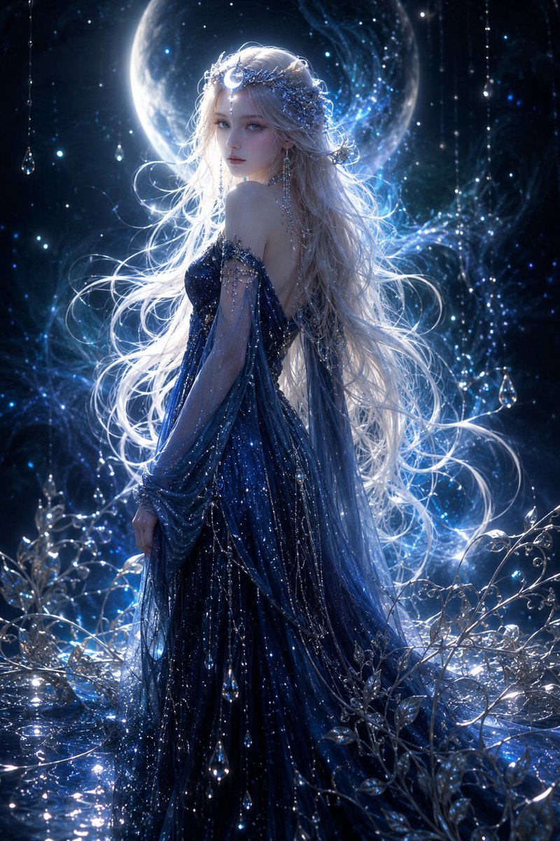 AI Prompt for Celestial Goddess Portrait: Ethereal Moonlit Fantasy Portrait for Illustration